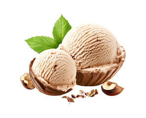 Fototapeta premium Hazelnut ice cream, perfect round scoop isolated on transparent background