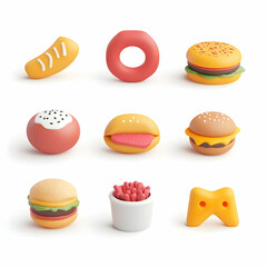 Assorted 3D Food Icons for Digital and UI Design
