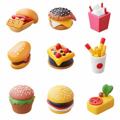 Assorted 3D Food Icons for Digital and UI Design