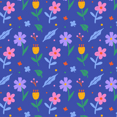 colorful flowers seamless pattern with dark background