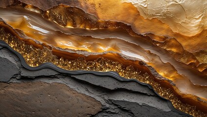 Obraz premium Striking earth layers in shades of gold and brown with glittering mineral details