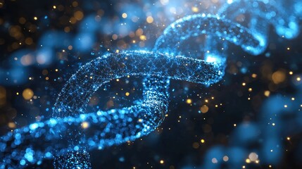 Glowing blue DNA helix strand in dark space.