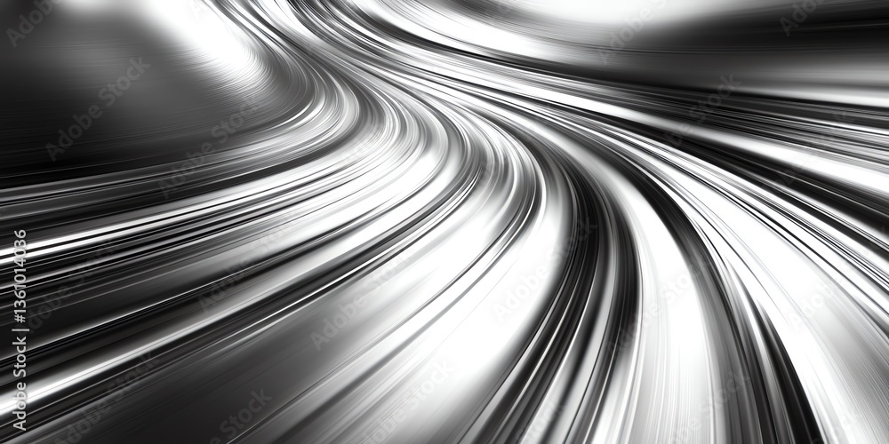 Poster abstract silver metallic lines background - flowing curves with motion blur