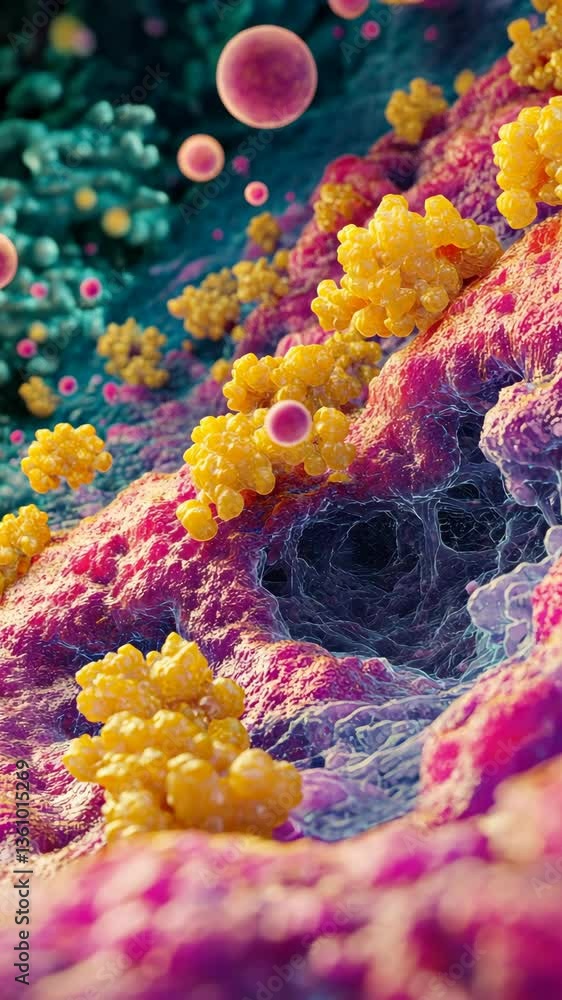 Aufkleber colorful microscopic view of cellular structures displaying intricate patterns and textures under a 