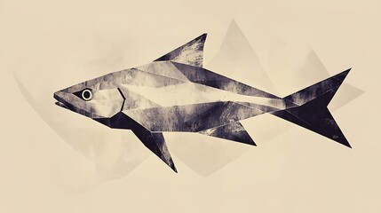 Geometric Fish Illustration Swimming on Cream Background Modern Minimalist Style
