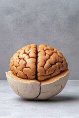 Exploring creativity and imagination through minimalist design with a surreal brain concept on a grey backdrop