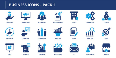 business icon pack, solid icon collection.