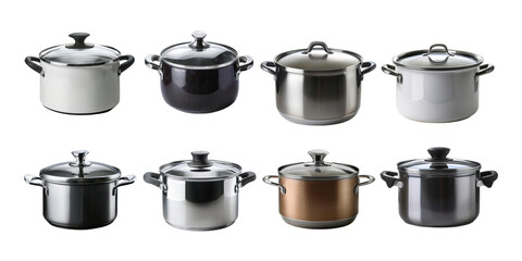 Variety of Cooking Pots in Different Designs, PNG collection, set bundle, isolate on transparent or white background