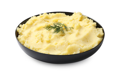 Delicious mashed potato with dill isolated on white