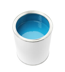 Can of light blue paint isolated on white
