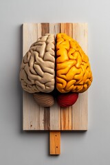 Minimalist magazine cover showcasing a surreal representation of the brain with a vibrant color palette on a grey background