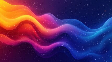 Obraz premium Colorful Abstract Waves with Sparkling Stars in Deep Space Background