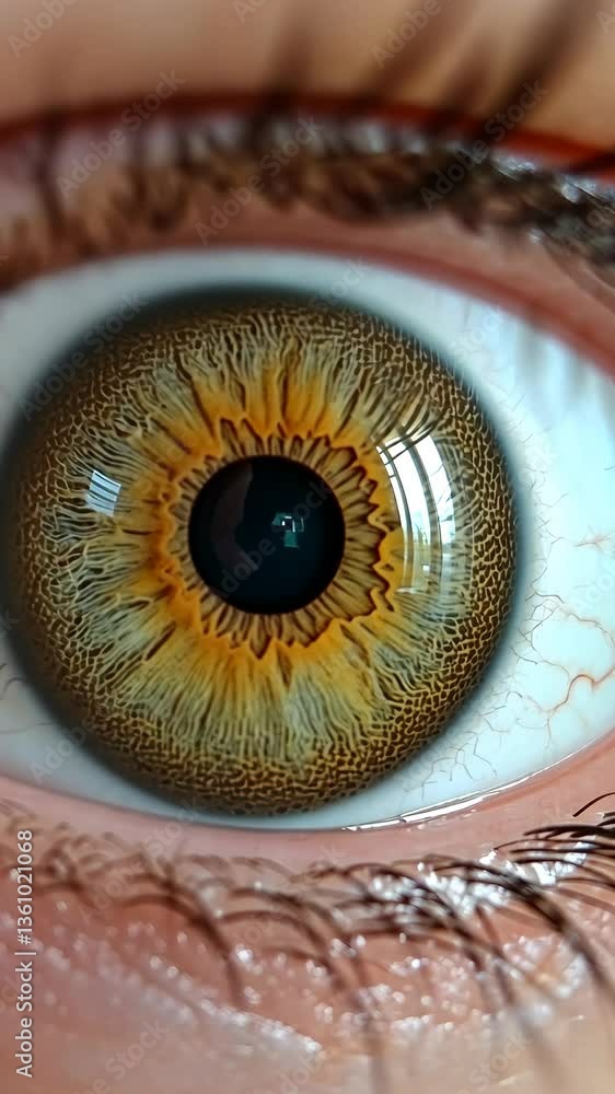 Poster detailed close-up view of a human eye showcasing unique patterns and colors in natural light during 