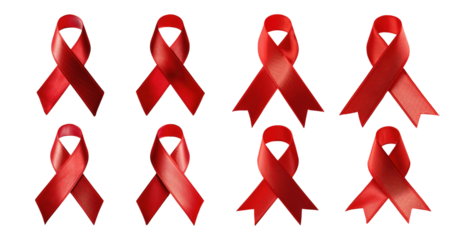 Collection of Red Awareness Ribbons on a Black Background, PNG bundle collection, Isolated on Transparent Background