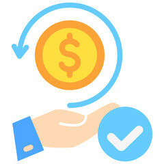 Fototapeta premium Cashback flat color icon, mini illustration. use for economy, business, finance, ecommerce, payment service UI, UX kit, app and web development, digital or print.