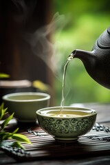 Hot tasty tea is served. Healthy drink. Relaxation.