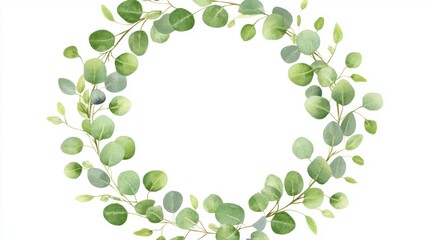 Enchanting Watercolor Vector Wreath Adorned with Lush Green Eucalyptus Leaves and Branches