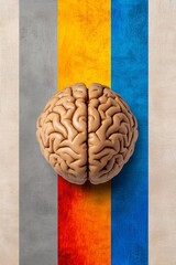 Creative and imaginative minimalist magazine cover featuring a brain against a surreal backdrop emphasizing color and light collision