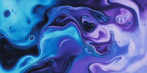 Obraz premium Abstract blue and purple fluid acrylic painting mixing together creating swirls and marble effect