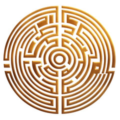 Intricate golden round labyrinth design symbolizing problem-solving journey