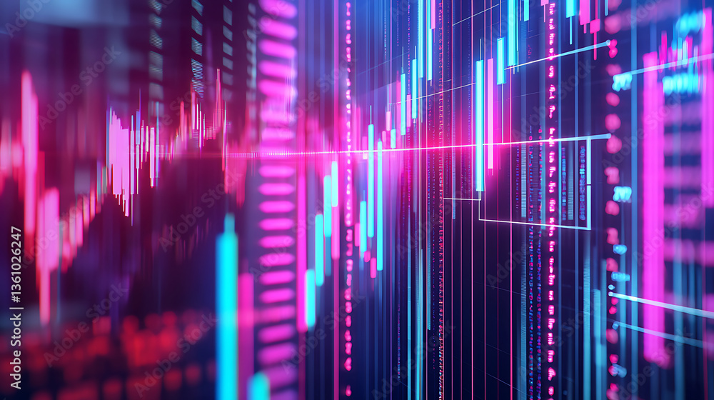 Poster dynamic financial market trends digital trading platform data visualization virtual environment abst