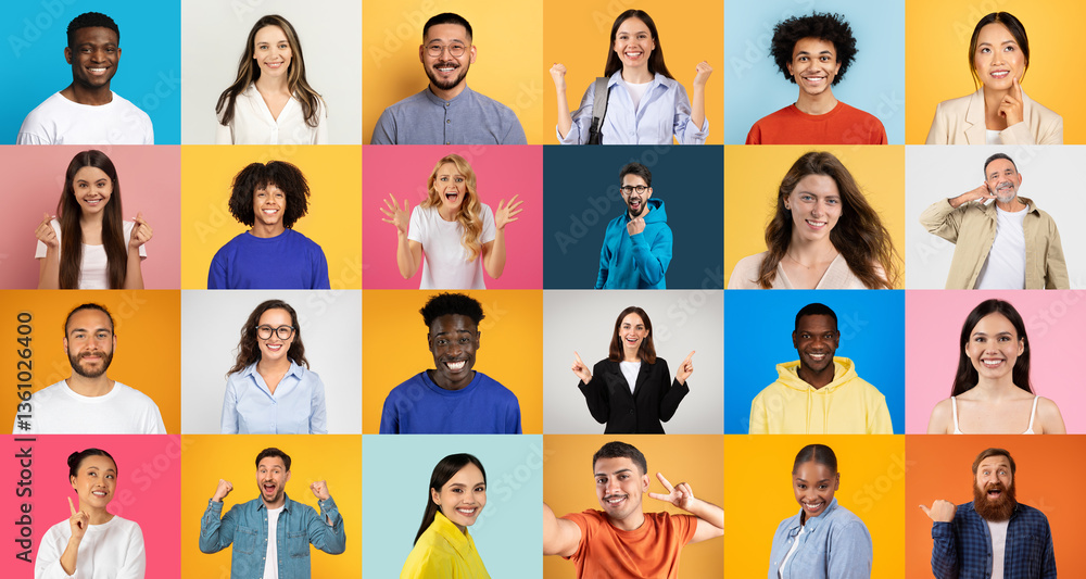 Aufkleber a colorful collection of diverse men and women showcases happiness and unity. each person expresses 
