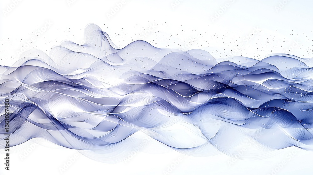 Poster captivating abstract image composed of graceful flowing waves of translucent milky hued lines and cu