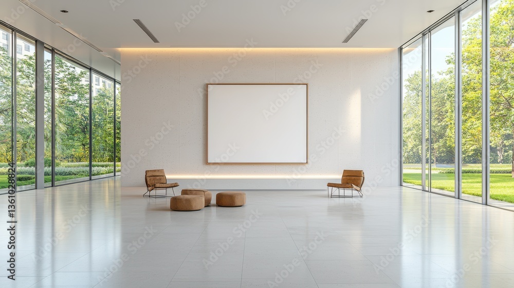 Poster a modern minimalist interior design with an open layout large an abundance of natural light creating