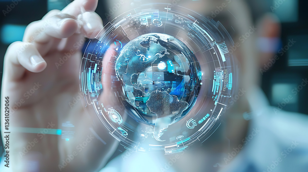 Poster innovative technology visualization global perspective digital art futuristic environment close-up v