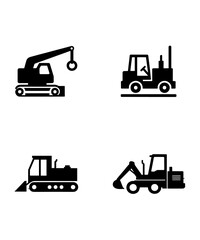 Heavy Construction Vehicles and Equipment Black Silhouette Icons