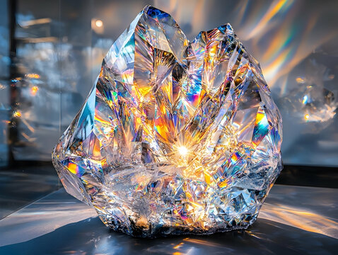 Iridescent Crystal Gemstone on Dark Background