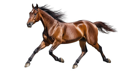 Fototapeta premium a majestic brown horse is captured mid-gallop showcasing its pow