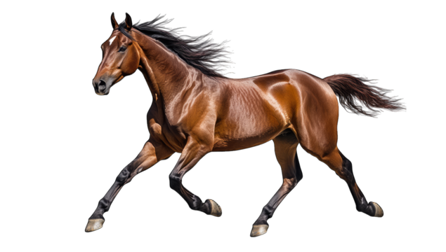 a majestic brown horse is captured mid-gallop showcasing its pow