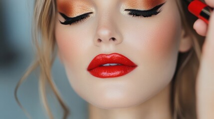 Makeup application demonstration studio beauty tutorial contemporary setting close-up glamorous look