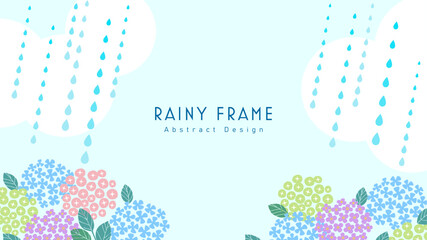 梅雨とアジサイの花のフレーム、背景
