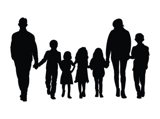 family silhouette five kids