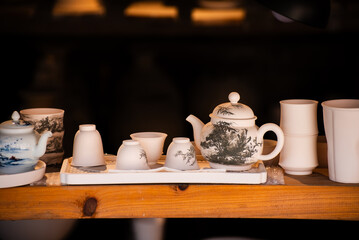 greenware of teapot and cups