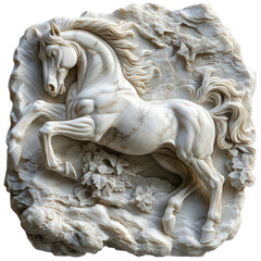 Naklejka premium Elegant Marble Horse Relief Sculpture Depicting Strength and Beauty In Carved Stone