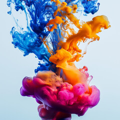 Fototapeta premium Swirling vortex of colorful ink mixing in water on a blank background