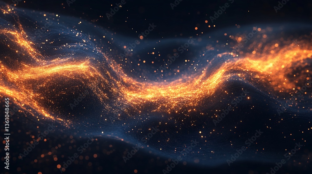 Aufkleber abstract glowing particles form a dynamic flowing wave on a dark background