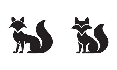 Silhouette of Two Foxes Silhouettes. Fully editable Flat and Outline. 