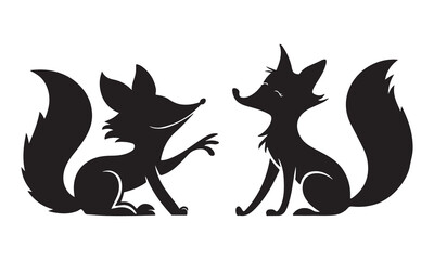 friendly cartoon foxes interacting Silhouettes. Fully editable Flat and Outline.