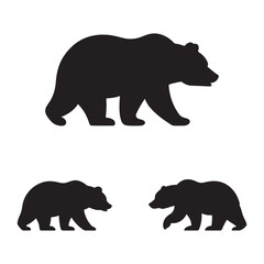 Powerful Grizzly Bear Silhouettes. Fully editable Flat and Outline