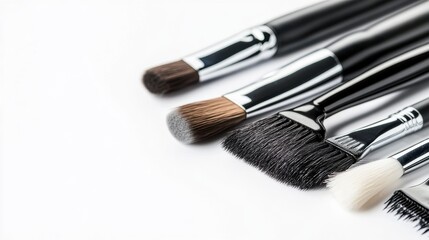 Fototapeta premium Professional Makeup Brushes Displayed on White Background