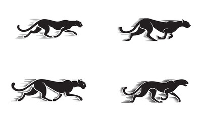 Silhouettes of Cheetah in Motion. Fully editable Flat and Outline.