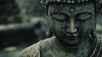 Contemplative Buddha Statue Ancient Temple Sculpture Art Serene Environment Close-up View Spiritual Concept for Mindfulness