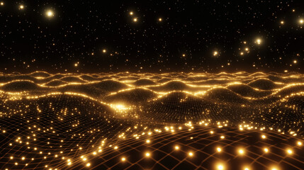 Obraz premium Abstract Futuristic Technology Background, Digital Landscape of Grid and Waves, Data Network 