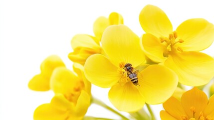 Close-Up of a Bee Pollinating Vibrant Yellow Flowers in Bloom