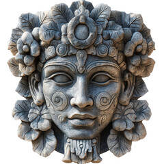 Fototapeta premium Stone Sculpture of Floral Headdress Face a Timeless Echo of Ancient Beauty