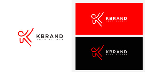 K Brand Logo Design Minimalist Red Line Art, Modern Letter K, Abstract Person